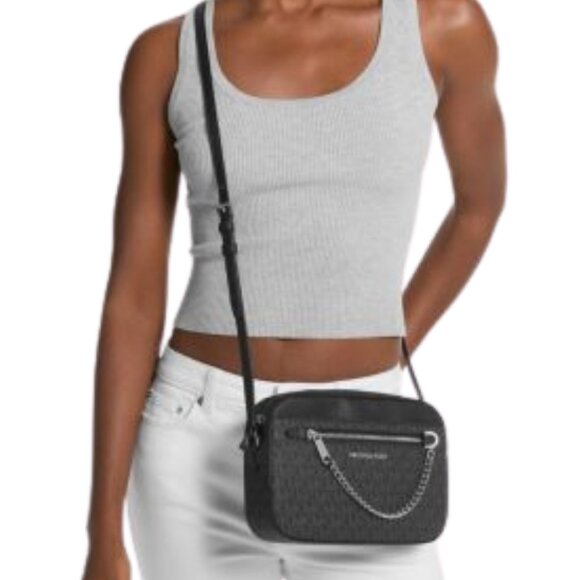 Michael Kors Handbags - Michael Kors Jet Set Large East West Logo Zip Chain Crossbody Bag - Black